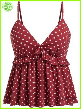 Polka Dot Babydoll Top V Neck Sleeveless Flowy Crop Tank Top Summer Outfits Y2K